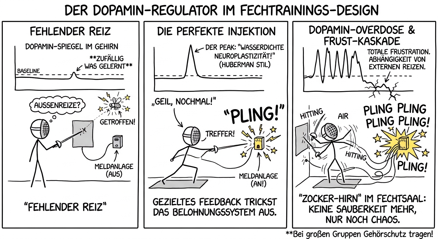 Fehlender Reiz: keine Dopamin-Reaktion. Perfekter Reiz: Dopamin spornt an zum Weitermachen. Dopamin-Überdosos: Zocker-Hirn und Chaos